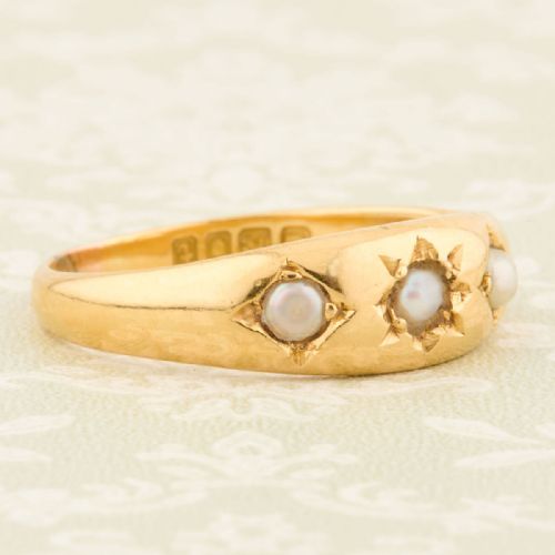 ANTIQUE 18CT GOLD 3 STONE PEARL GYPSY RING - ADDITIONAL PHOTO 4