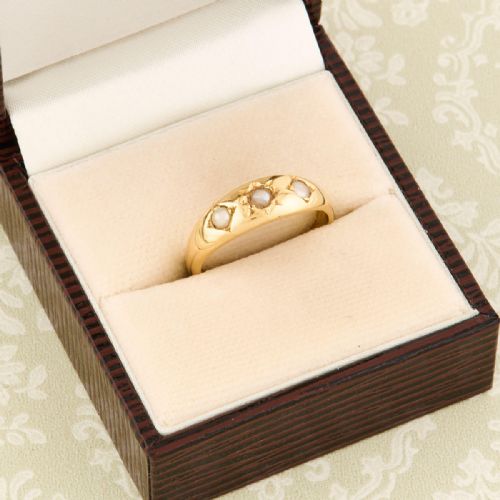 ANTIQUE 18CT GOLD 3 STONE PEARL GYPSY RING - ADDITIONAL PHOTO 8