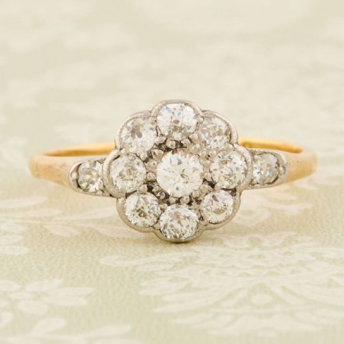 18ct gold diamond daisy cluster ring - CATEGORY: ANTIQUE JEWELLERY - DATED 1900