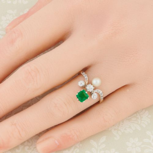 BELLE POQUE EMERALD PEARL DIAMOND TIARA RING - ADDITIONAL PHOTO 1