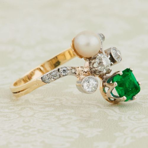 BELLE POQUE EMERALD PEARL DIAMOND TIARA RING - ADDITIONAL PHOTO 2
