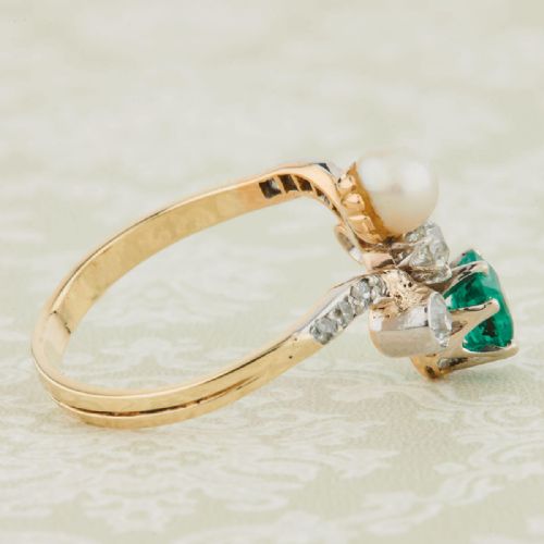 BELLE POQUE EMERALD PEARL DIAMOND TIARA RING - ADDITIONAL PHOTO 3