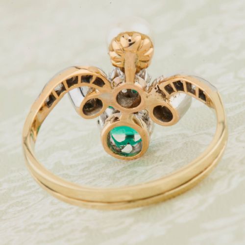 BELLE POQUE EMERALD PEARL DIAMOND TIARA RING - ADDITIONAL PHOTO 4