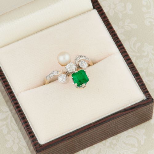BELLE POQUE EMERALD PEARL DIAMOND TIARA RING - ADDITIONAL PHOTO 6