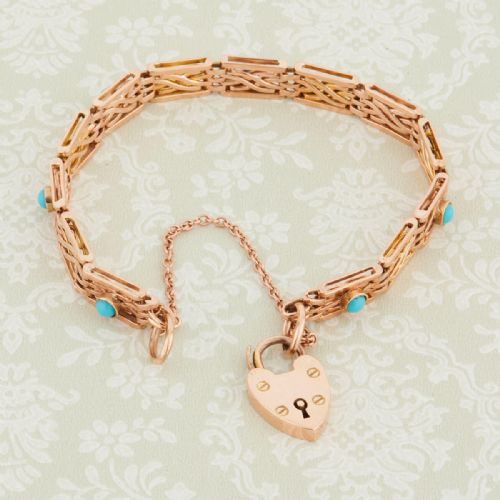 EDWARDIAN 9CT ROSE GOLD TURQUOISE GATE BRACELET - ADDITIONAL PHOTO 2
