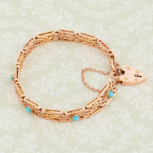 EDWARDIAN 9CT ROSE GOLD TURQUOISE GATE BRACELET - ADDITIONAL PHOTO 3