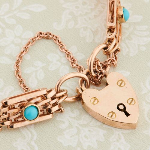 EDWARDIAN 9CT ROSE GOLD TURQUOISE GATE BRACELET - ADDITIONAL PHOTO 4
