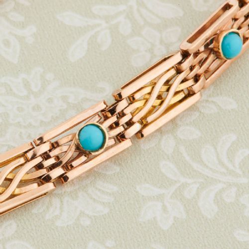 EDWARDIAN 9CT ROSE GOLD TURQUOISE GATE BRACELET - ADDITIONAL PHOTO 5