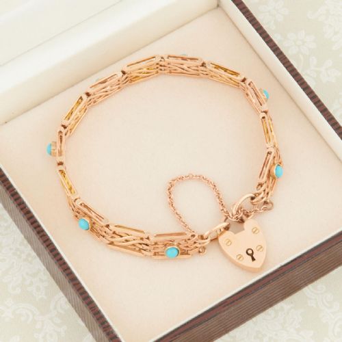 EDWARDIAN 9CT ROSE GOLD TURQUOISE GATE BRACELET - ADDITIONAL PHOTO 7