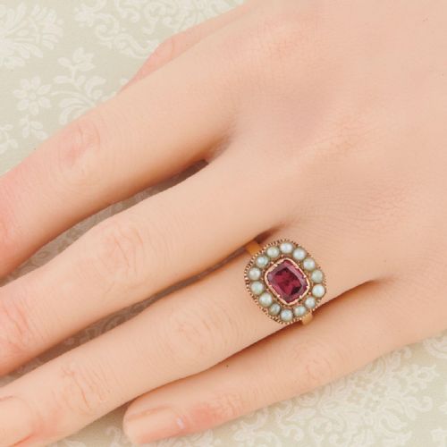 VICTORIAN 9CT GOLD GARNET AND PEARL DRESS RING - ADDITIONAL PHOTO 1