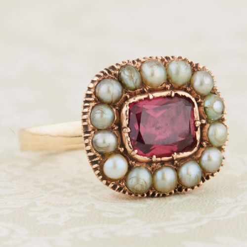 VICTORIAN 9CT GOLD GARNET AND PEARL DRESS RING - ADDITIONAL PHOTO 2