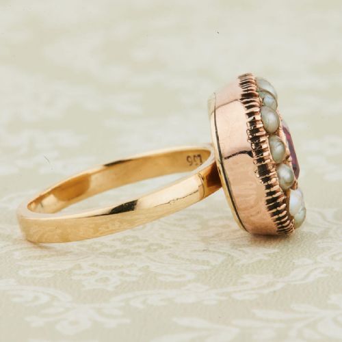 VICTORIAN 9CT GOLD GARNET AND PEARL DRESS RING - ADDITIONAL PHOTO 3
