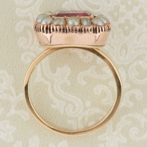 VICTORIAN 9CT GOLD GARNET AND PEARL DRESS RING - ADDITIONAL PHOTO 5