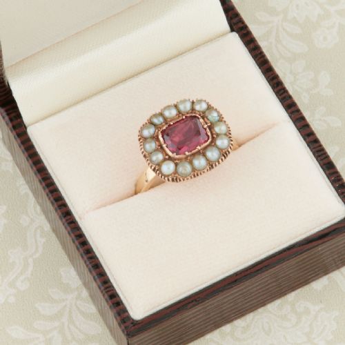 VICTORIAN 9CT GOLD GARNET AND PEARL DRESS RING - ADDITIONAL PHOTO 6