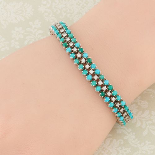 18CT WHITE GOLD TURQUOISE DIAMOND LINE BRACELET - ADDITIONAL PHOTO 1