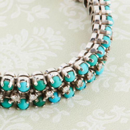 18CT WHITE GOLD TURQUOISE DIAMOND LINE BRACELET - ADDITIONAL PHOTO 2