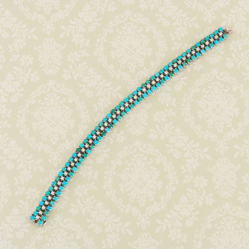 18CT WHITE GOLD TURQUOISE DIAMOND LINE BRACELET - ADDITIONAL PHOTO 3