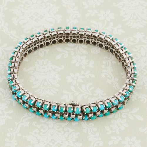18CT WHITE GOLD TURQUOISE DIAMOND LINE BRACELET - ADDITIONAL PHOTO 4