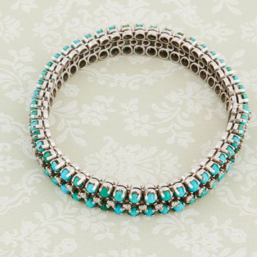 18CT WHITE GOLD TURQUOISE DIAMOND LINE BRACELET - ADDITIONAL PHOTO 5