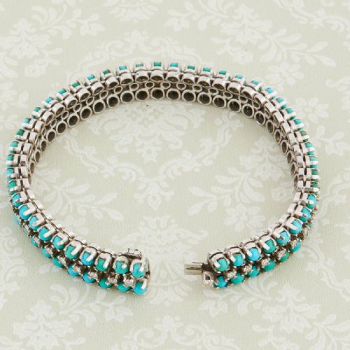 18CT WHITE GOLD TURQUOISE DIAMOND LINE BRACELET - ADDITIONAL PHOTO 6