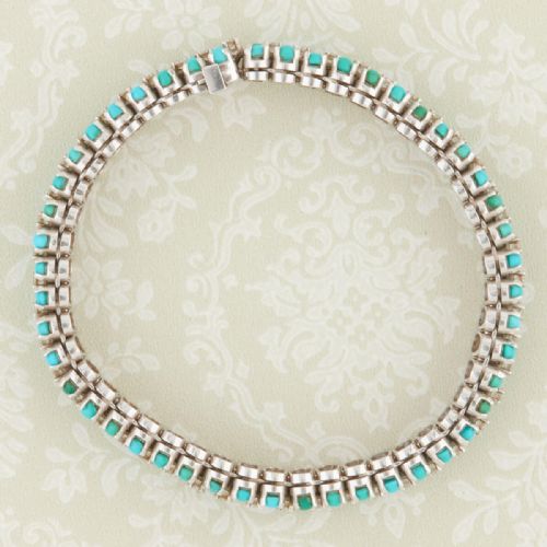 18CT WHITE GOLD TURQUOISE DIAMOND LINE BRACELET - ADDITIONAL PHOTO 7