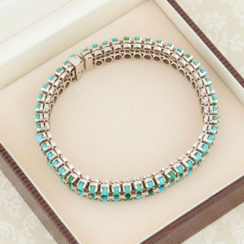 18CT WHITE GOLD TURQUOISE DIAMOND LINE BRACELET - ADDITIONAL PHOTO 8