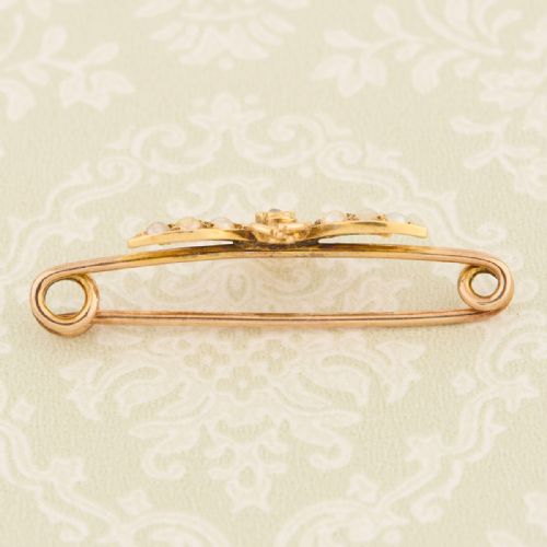 VICTORIAN 9CT GOLD DIAMOND PEARL BEE BROOCH - ADDITIONAL PHOTO 4