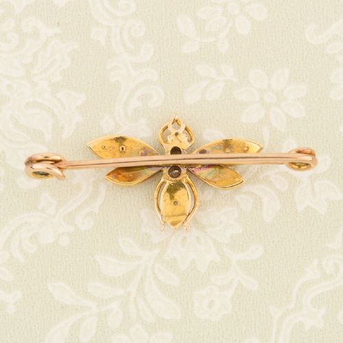 VICTORIAN 9CT GOLD DIAMOND PEARL BEE BROOCH - ADDITIONAL PHOTO 5