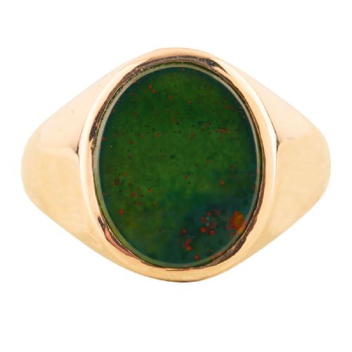 9ct gold bloodstone signet ring 196465 - CATEGORY: ANTIQUE JEWELLERY - DATED 1960