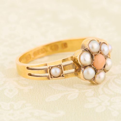15CT GOLD CORAL PEARL DAISY CLUSTER RING - ADDITIONAL PHOTO 3