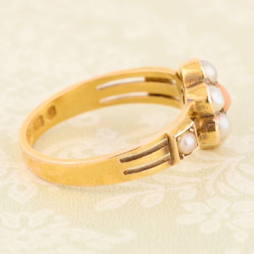 15CT GOLD CORAL PEARL DAISY CLUSTER RING - ADDITIONAL PHOTO 4