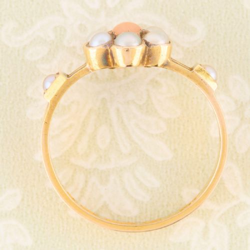 15CT GOLD CORAL PEARL DAISY CLUSTER RING - ADDITIONAL PHOTO 6