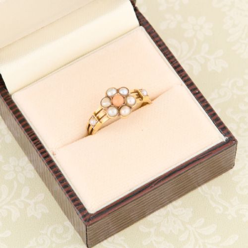 15CT GOLD CORAL PEARL DAISY CLUSTER RING - ADDITIONAL PHOTO 8