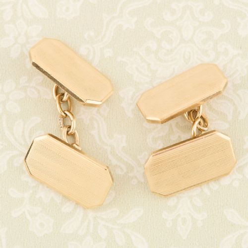 9ct gold rectangle chain cufflinks 193738 - CATEGORY: ANTIQUE JEWELLERY - DATED 1930