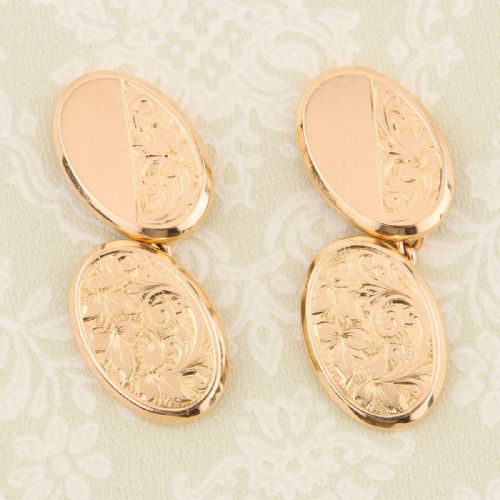 15ct gold oval chain cufflinks 191314 - CATEGORY: ANTIQUE JEWELLERY - DATED 1910
