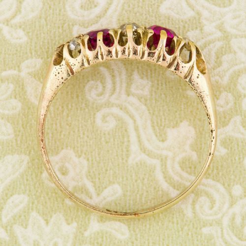 18CT GOLD RUBY DIAMOND 5 STONE HALF HOOP RING - ADDITIONAL PHOTO 5