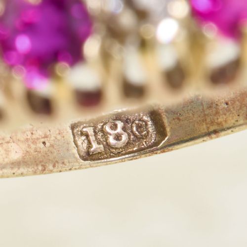 18CT GOLD RUBY DIAMOND 5 STONE HALF HOOP RING - ADDITIONAL PHOTO 6