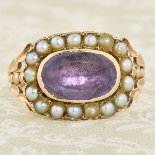 georgian 15ct gold amethyst mourning ring - CATEGORY: ANTIQUE JEWELLERY - DATED GEORGIAN
