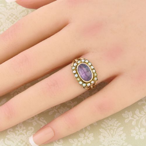 GEORGIAN 15CT GOLD AMETHYST MOURNING RING - ADDITIONAL PHOTO 1