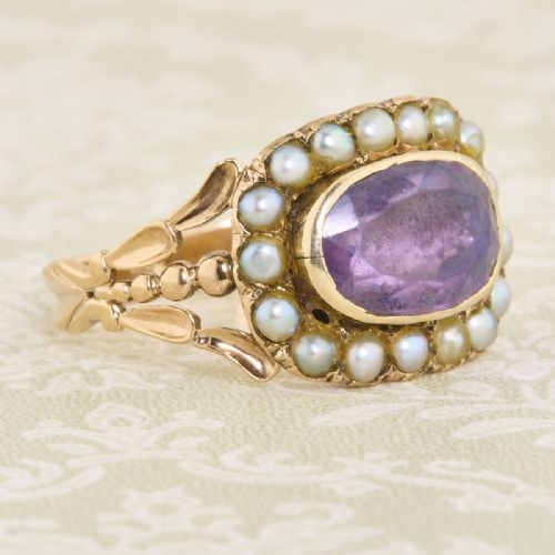 GEORGIAN 15CT GOLD AMETHYST MOURNING RING - ADDITIONAL PHOTO 2