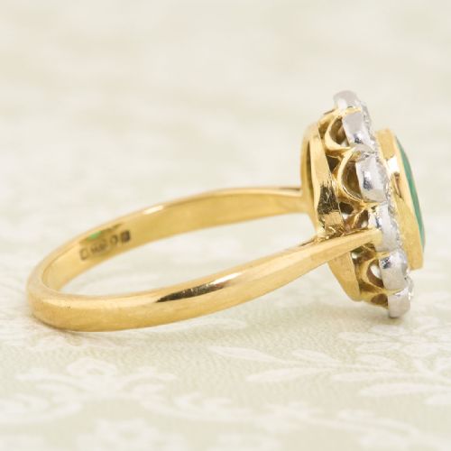 ART DECO 18CT GOLD EMERALD DIAMOND CLUSTER RING - ADDITIONAL PHOTO 3