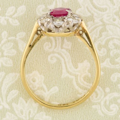 18CT GOLD RUBY DIAMOND CLUSTER RING 1950S - ADDITIONAL PHOTO 5