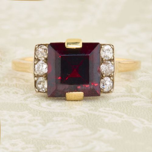 art deco 18ct gold garnet diamond dress ring - CATEGORY: ANTIQUE JEWELLERY - DATED 1920