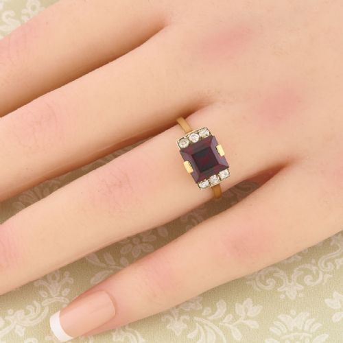 ART DECO 18CT GOLD GARNET DIAMOND DRESS RING - ADDITIONAL PHOTO 1