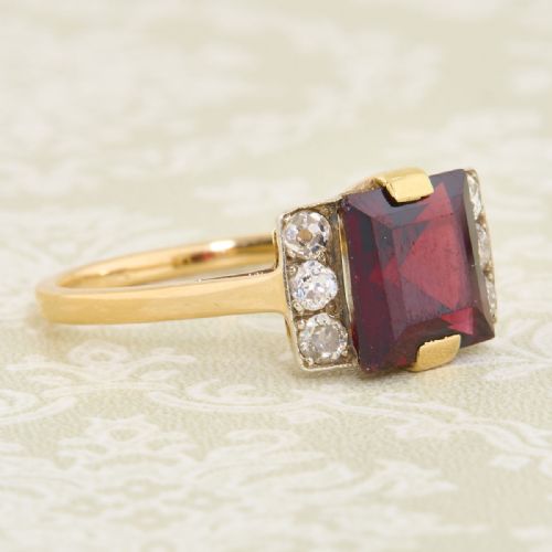 ART DECO 18CT GOLD GARNET DIAMOND DRESS RING - ADDITIONAL PHOTO 2