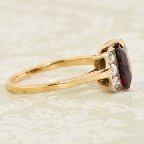 ART DECO 18CT GOLD GARNET DIAMOND DRESS RING - ADDITIONAL PHOTO 3