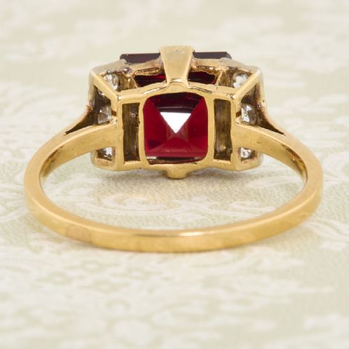 ART DECO 18CT GOLD GARNET DIAMOND DRESS RING - ADDITIONAL PHOTO 4