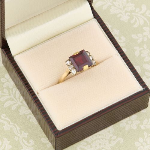 ART DECO 18CT GOLD GARNET DIAMOND DRESS RING - ADDITIONAL PHOTO 5