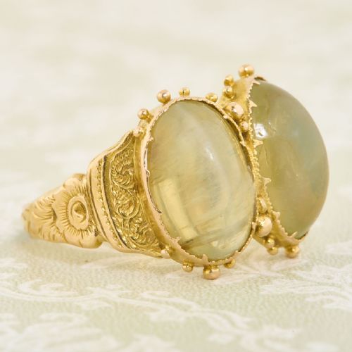 VICTORIAN 18CT GOLD CATS EYE CHRYSOBERYL DRESS RING - ADDITIONAL PHOTO 2