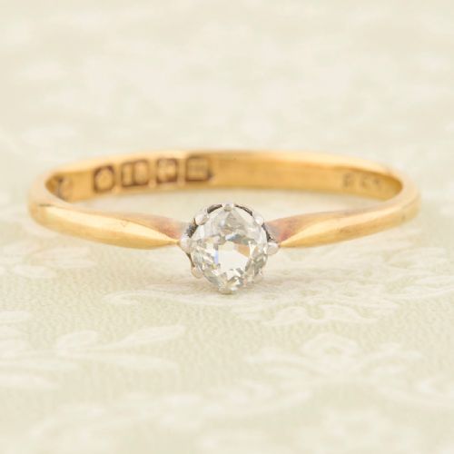 18ct gold old cut diamond solitaire ring - CATEGORY: ANTIQUE JEWELLERY - DATED 1910